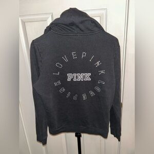 PINK Victoria's Secret Black Zip-Up w/ glitter and gem 💎 lettering! size M
